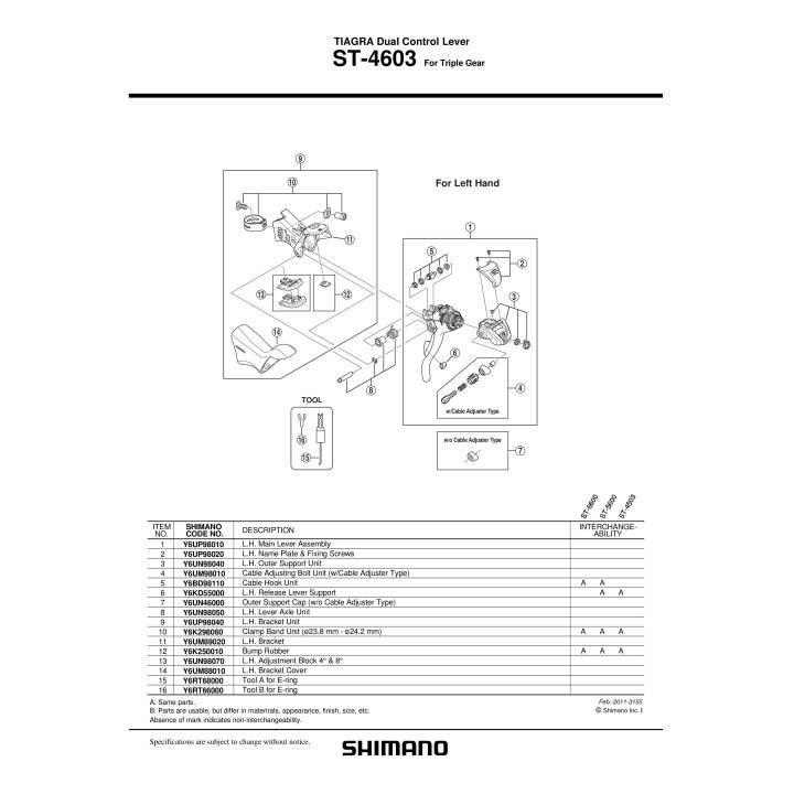 Capac Maneta Shimano ST-4603 Stânga + Șuruburi