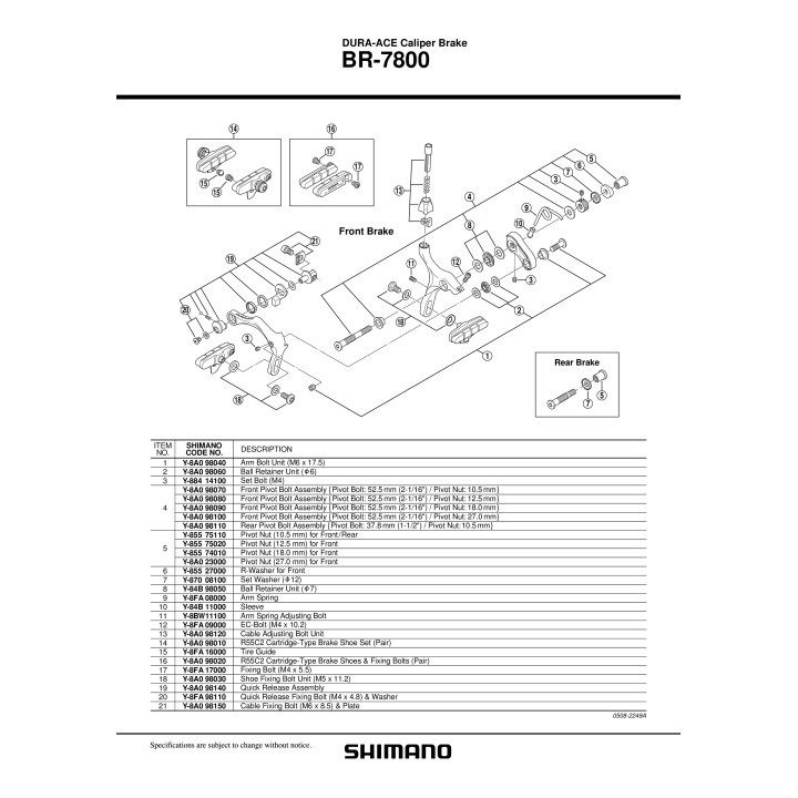 Șurub Pivot Shimano BR-7800 - 52,5 mm