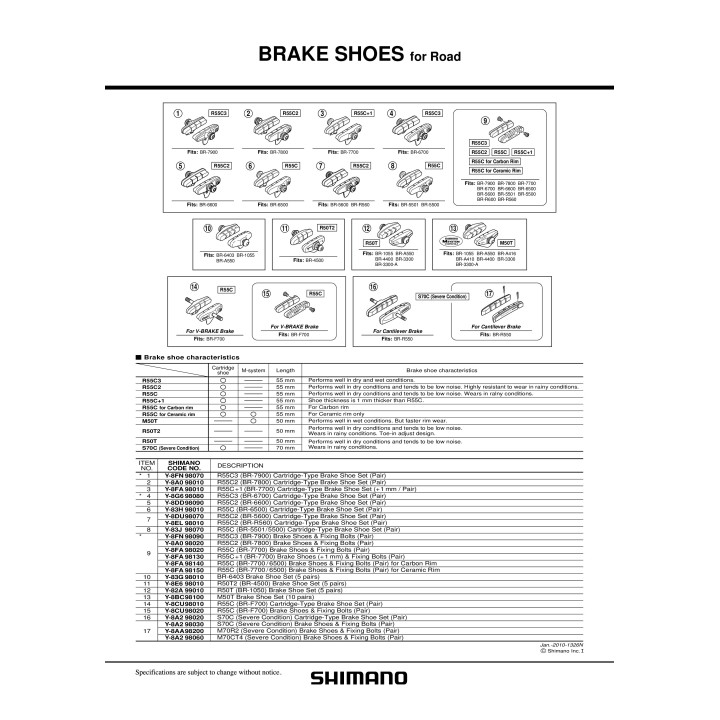 Saboti Frână Shimano R55C Jantă Ceramică 2 Perechi
