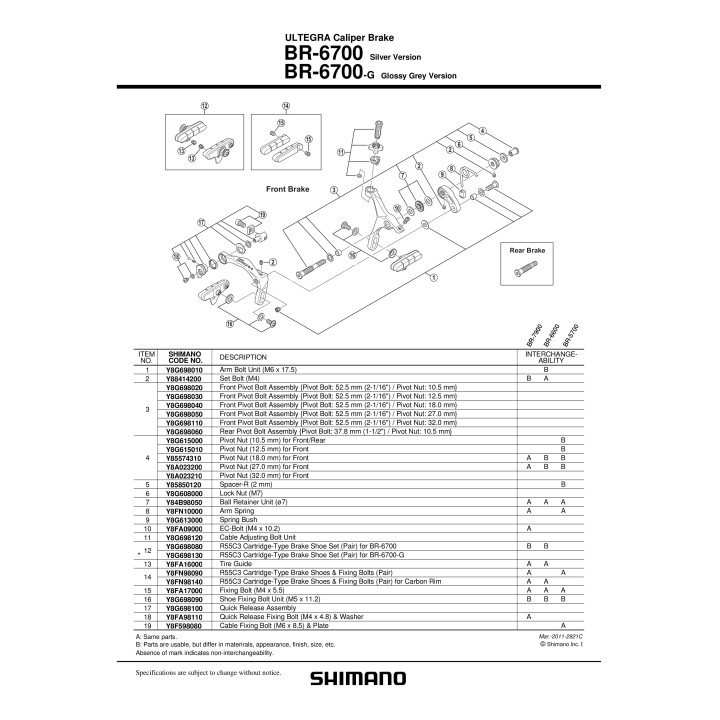 Șurub Pivot Shimano BR-6700 52.5mm Față