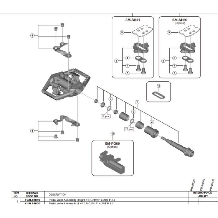 Ansamblu ax pedale Shimano PD-M8120 stânga