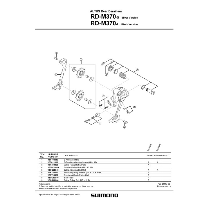 Role Schimbător Shimano RD-M370 Ghidare Tensionare